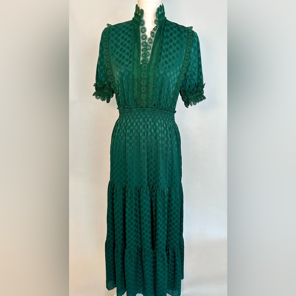 **Max Studio Emerald Green Lace Detail Dress - Size S**